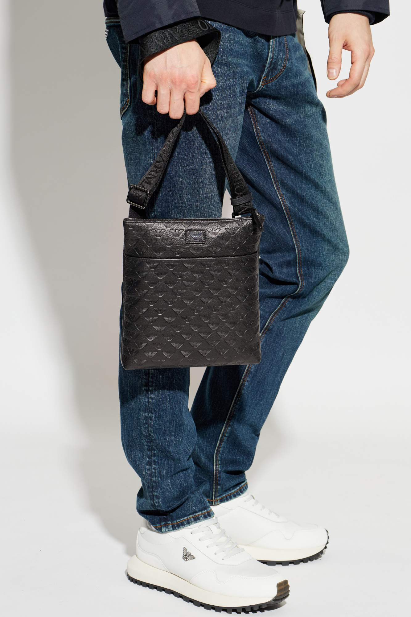 Emporio Armani Leather shoulder bag with monogram | Men's | Vitkac